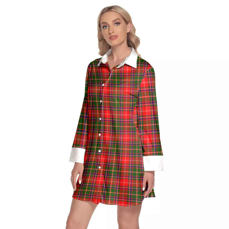 Scottish Somerville Modern Clan Tartan Lapel Shirt Dress with Long Sleeves Tartan Blether 2