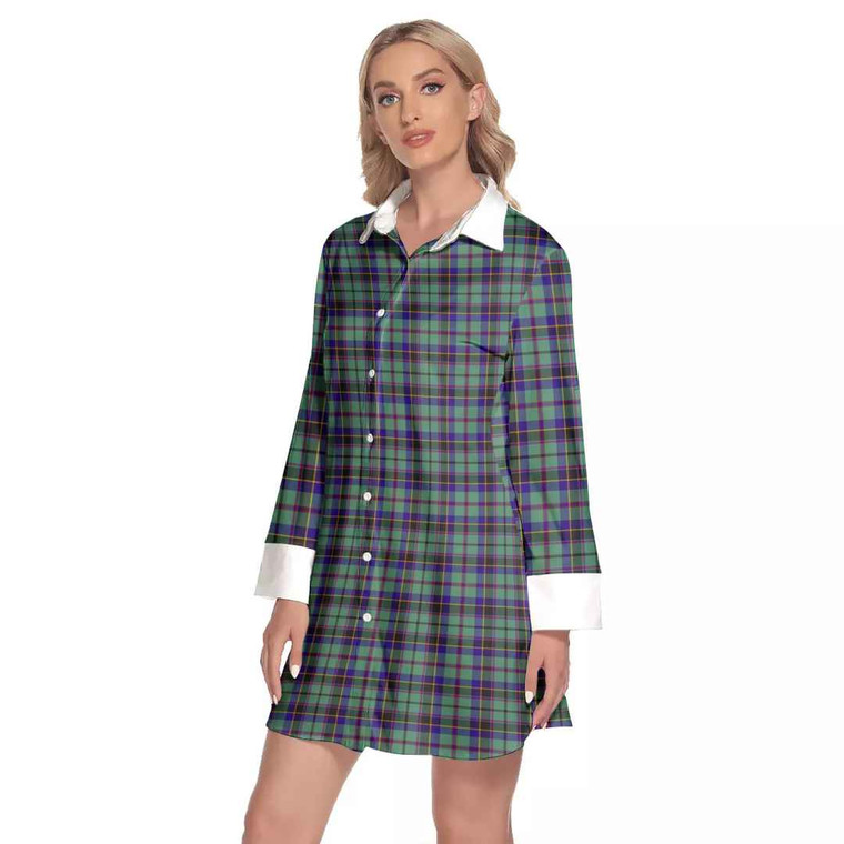 Scottish Stevenson Clan Tartan Lapel Shirt Dress with Long Sleeves Tartan Blether 2