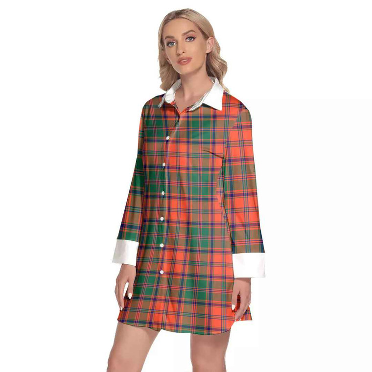 Scottish Stewart of Appin Ancient Clan Tartan Lapel Shirt Dress with Long Sleeves Tartan Blether 2