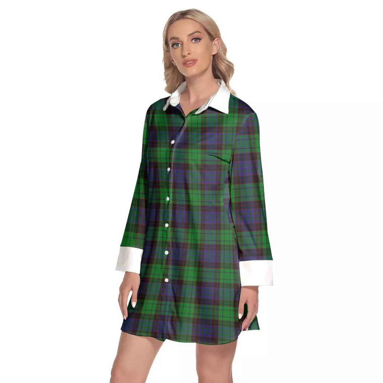 Scottish Stewart Old Modern Clan Tartan Lapel Shirt Dress with Long Sleeves Tartan Blether 2