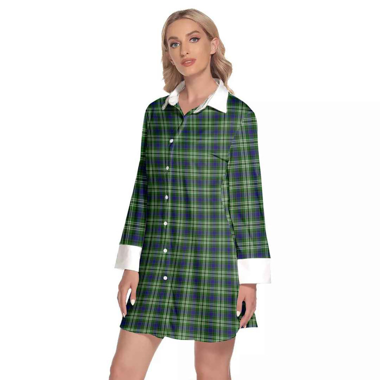 Scottish Tweedside District Clan Tartan Lapel Shirt Dress with Long Sleeves Tartan Blether 2