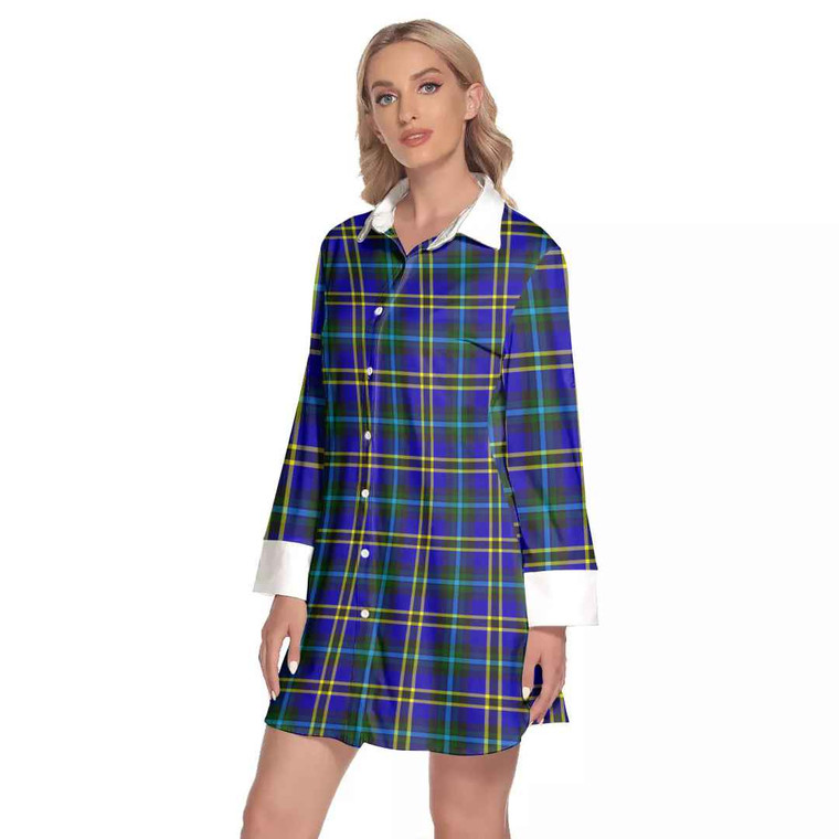 Scottish Weir Modern Clan Tartan Lapel Shirt Dress with Long Sleeves Tartan Blether 2