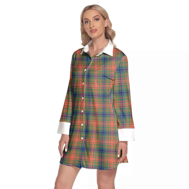Scottish Wilson Ancient Clan Tartan Lapel Shirt Dress with Long Sleeves Tartan Blether 2
