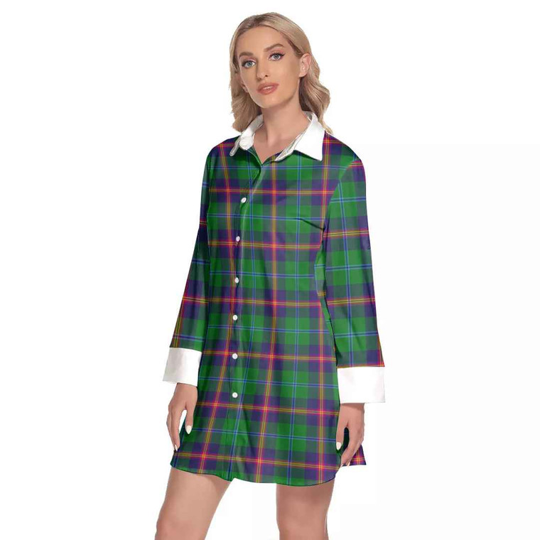 Scottish Young Modern Clan Tartan Lapel Shirt Dress with Long Sleeves Tartan Blether 2
