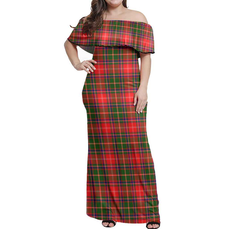 Scottish Somerville Modern Clan Tartan Women Off Shoulder Long Dress Tartan Blether 1