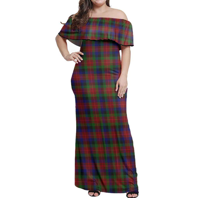 Scottish Tennant Clan Tartan Women Off Shoulder Long Dress Tartan Blether 1