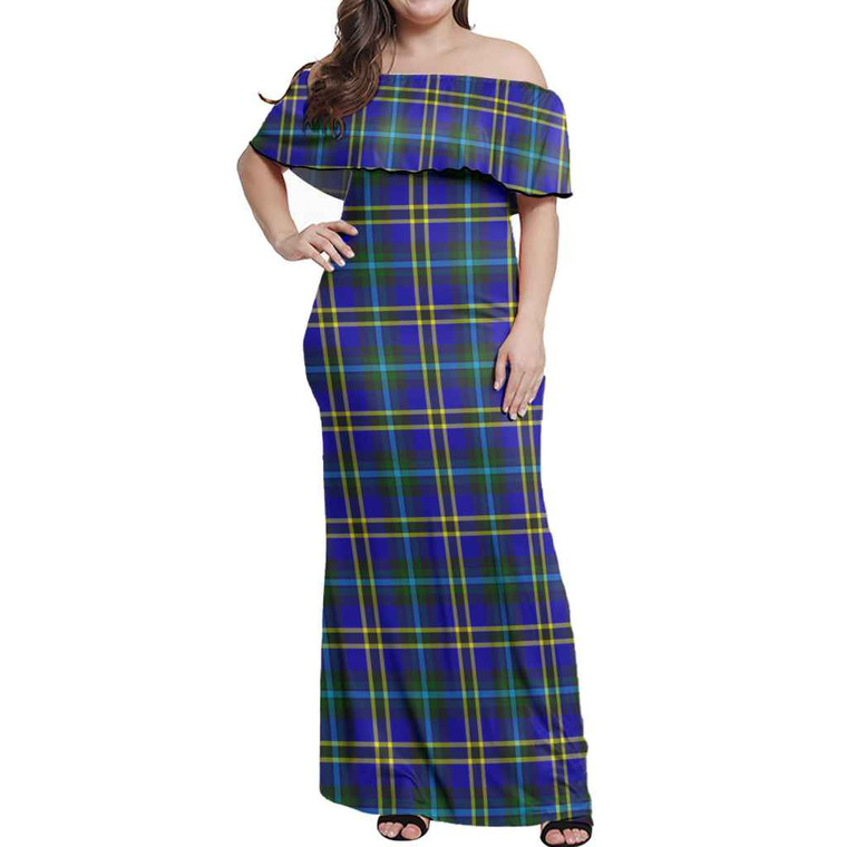 Scottish Weir Modern Clan Tartan Women Off Shoulder Long Dress Tartan Blether 1