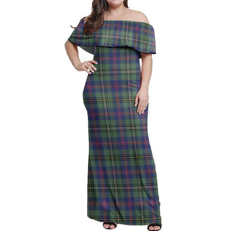 Scottish Wood Modern Clan Tartan Women Off Shoulder Long Dress Tartan Blether 1