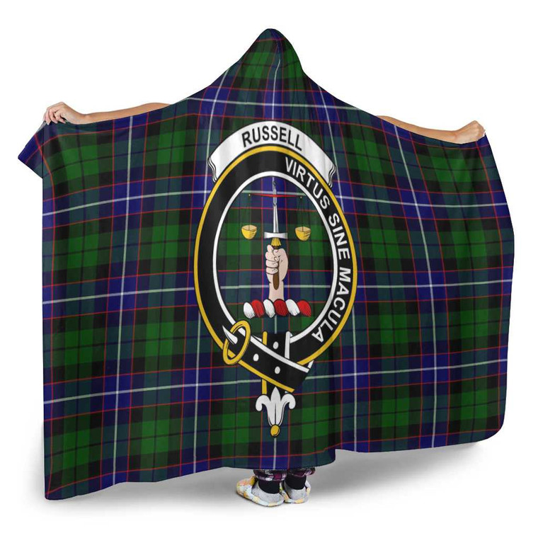 Scottish Russell Clan Crest Tartan Hooded Blanket Tartan Blether 2