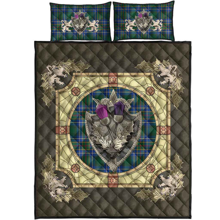 Scottish Cockburn Ancient Clan Tartan Quilt Bed Set - Crystal Thistle Shield Tartan Blether 1