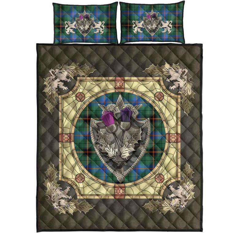 Scottish Davidson Ancient Clan Tartan Quilt Bed Set - Crystal Thistle Shield Tartan Blether 1