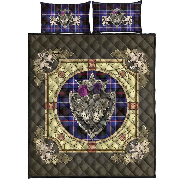 Scottish Dunlop Modern Clan Tartan Quilt Bed Set - Crystal Thistle Shield Tartan Blether 1