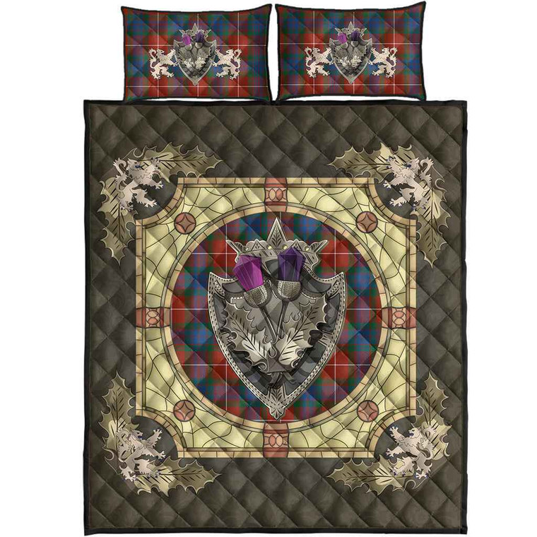 Scottish Fraser Ancient Clan Tartan Quilt Bed Set - Crystal Thistle Shield Tartan Blether 1