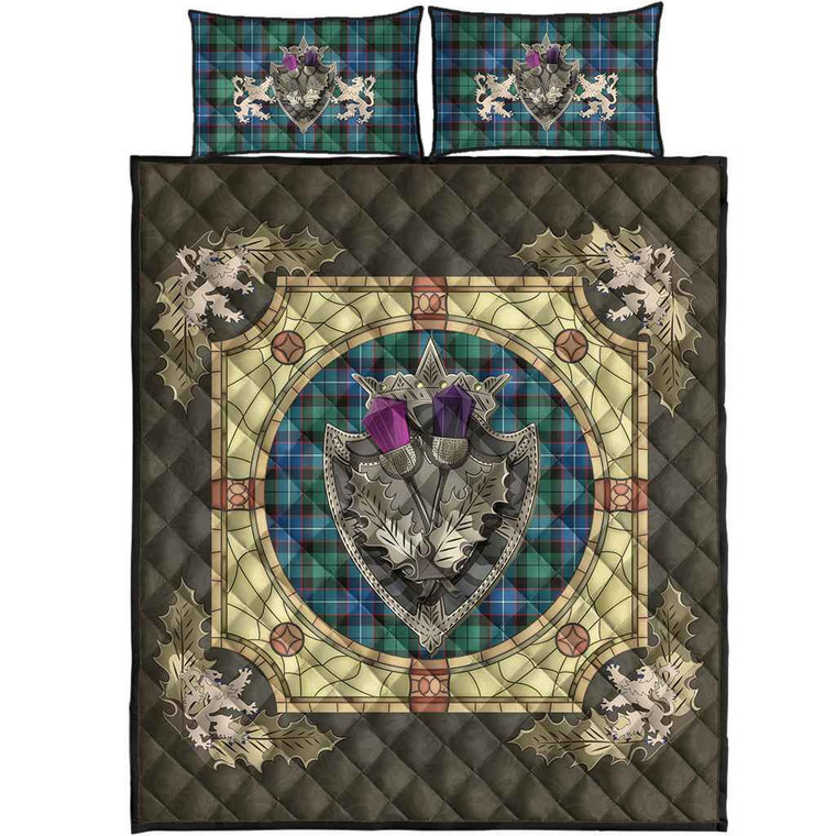 Scottish Hunter Ancient Clan Tartan Quilt Bed Set - Crystal Thistle Shield Tartan Blether 1