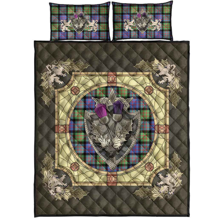 Scottish MacDonald Ancient Clan Tartan Quilt Bed Set - Crystal Thistle Shield Tartan Blether 1
