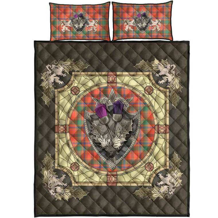 Scottish Munro Ancient Clan Tartan Quilt Bed Set - Crystal Thistle Shield Tartan Blether 1