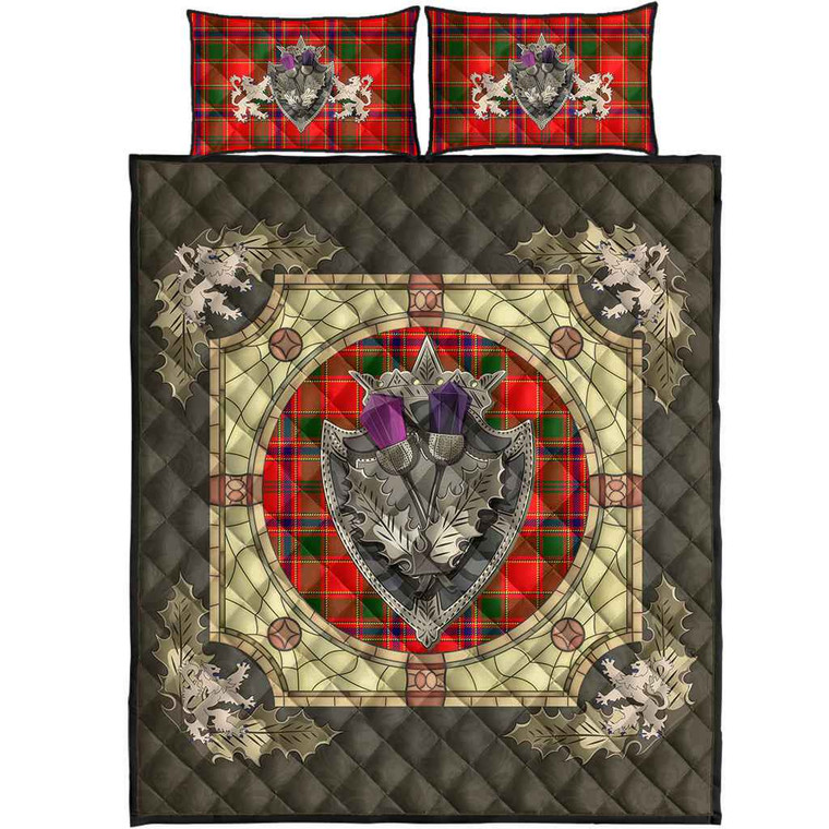 Scottish Munro Modern Clan Tartan Quilt Bed Set - Crystal Thistle Shield Tartan Blether 1