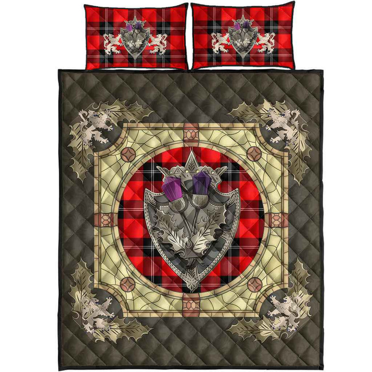 Scottish Ramsay Modern Clan Tartan Quilt Bed Set - Crystal Thistle Shield Tartan Blether 1