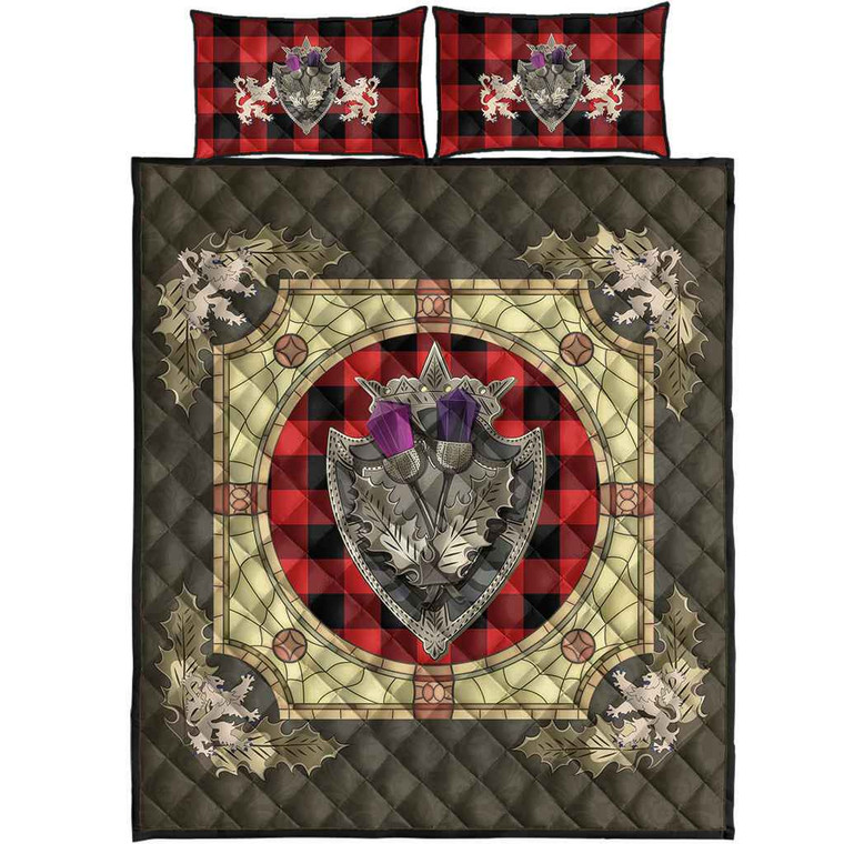Scottish Rob Roy MacGregor Modern Clan Tartan Quilt Bed Set - Crystal Thistle Shield Tartan Blether 1