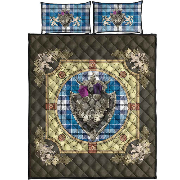 Scottish Roberton Clan Tartan Quilt Bed Set - Crystal Thistle Shield Tartan Blether 1