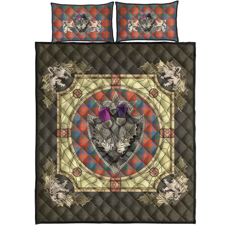 Scottish Robertson Ancient Clan Tartan Quilt Bed Set - Crystal Thistle Shield Tartan Blether 1