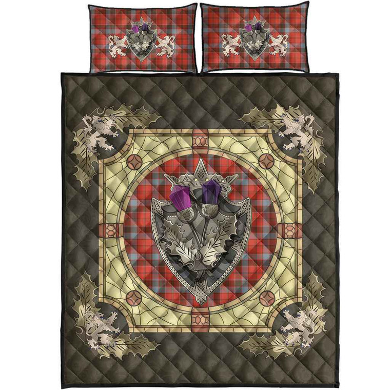 Scottish Robertson Weathered Clan Tartan Quilt Bed Set - Crystal Thistle Shield Tartan Blether 1