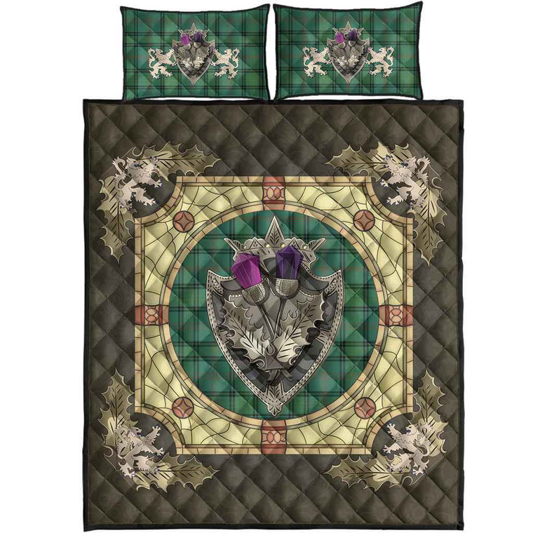 Scottish Ross Hunting Ancient Clan Tartan Quilt Bed Set - Crystal Thistle Shield Tartan Blether 1