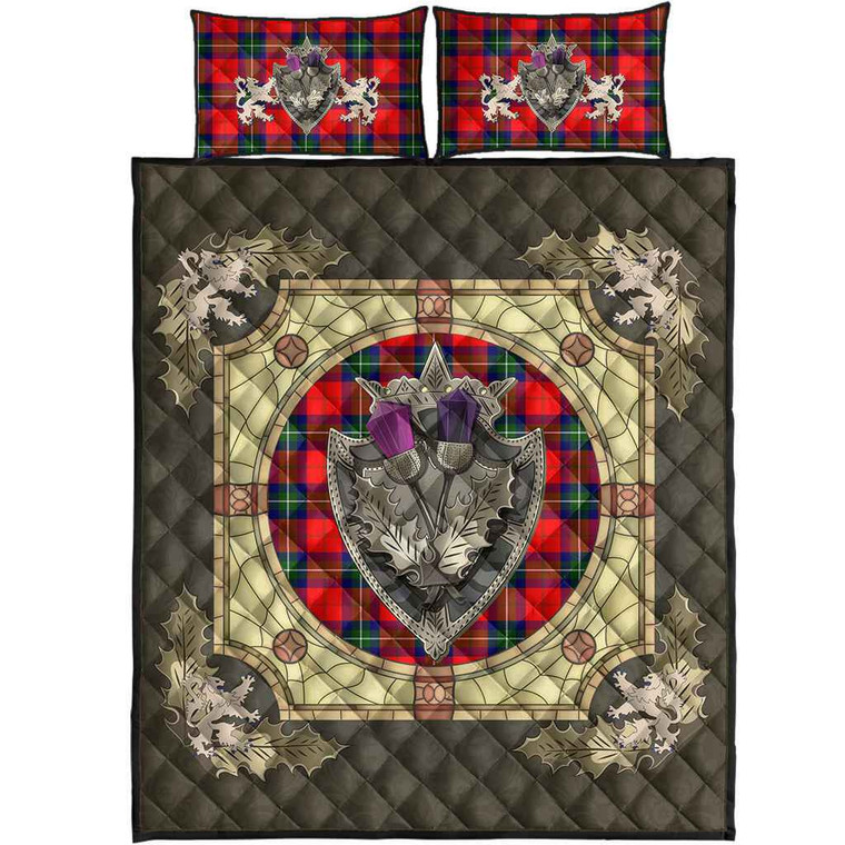 Scottish Ruthven Modern Clan Tartan Quilt Bed Set - Crystal Thistle Shield Tartan Blether 1