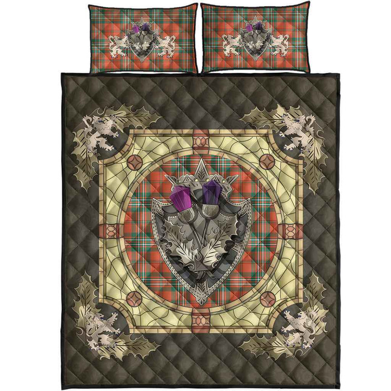 Scottish Scott Ancient Clan Tartan Quilt Bed Set - Crystal Thistle Shield Tartan Blether 1