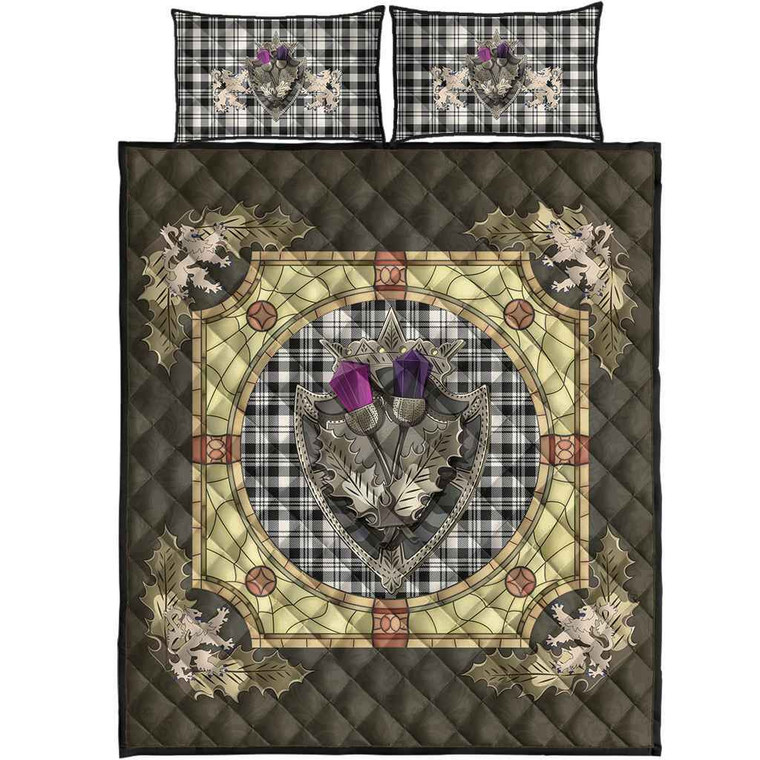 Scottish Scott Black & White Ancient Clan Tartan Quilt Bed Set - Crystal Thistle Shield Tartan Blether 1