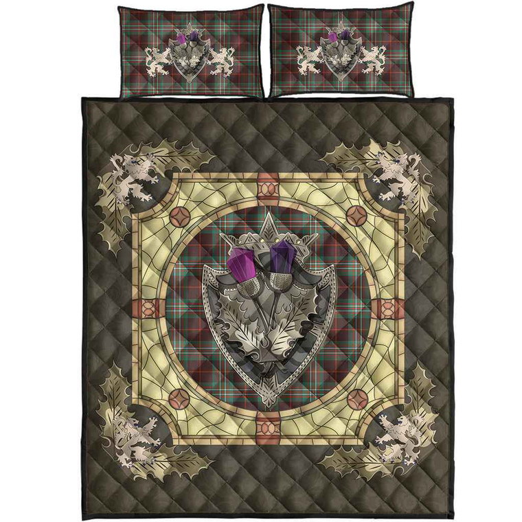 Scottish Scott Brown Ancient Clan Tartan Quilt Bed Set - Crystal Thistle Shield Tartan Blether 1