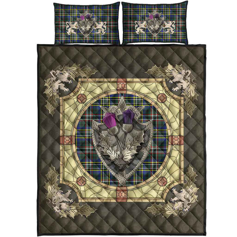 Scottish Scott Green Modern Clan Tartan Quilt Bed Set - Crystal Thistle Shield Tartan Blether 1