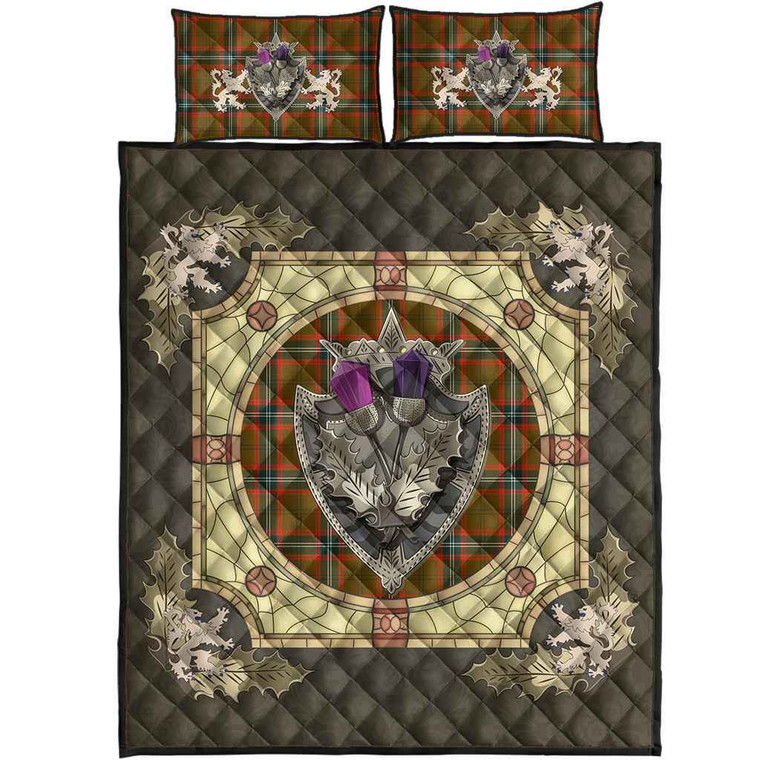 Scottish Seton Hunting Modern Clan Tartan Quilt Bed Set - Crystal Thistle Shield Tartan Blether 1