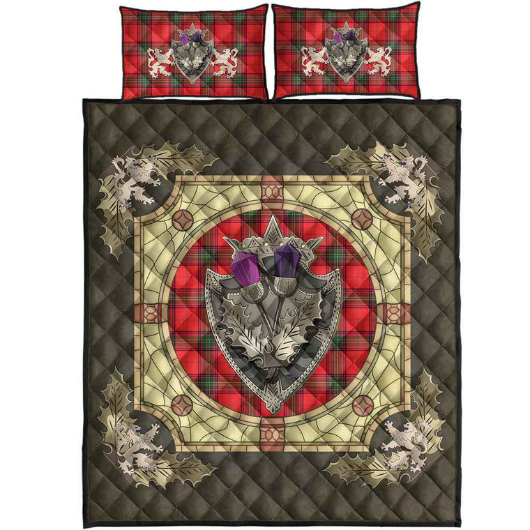 Scottish Seton Modern Clan Tartan Quilt Bed Set - Crystal Thistle Shield Tartan Blether 1