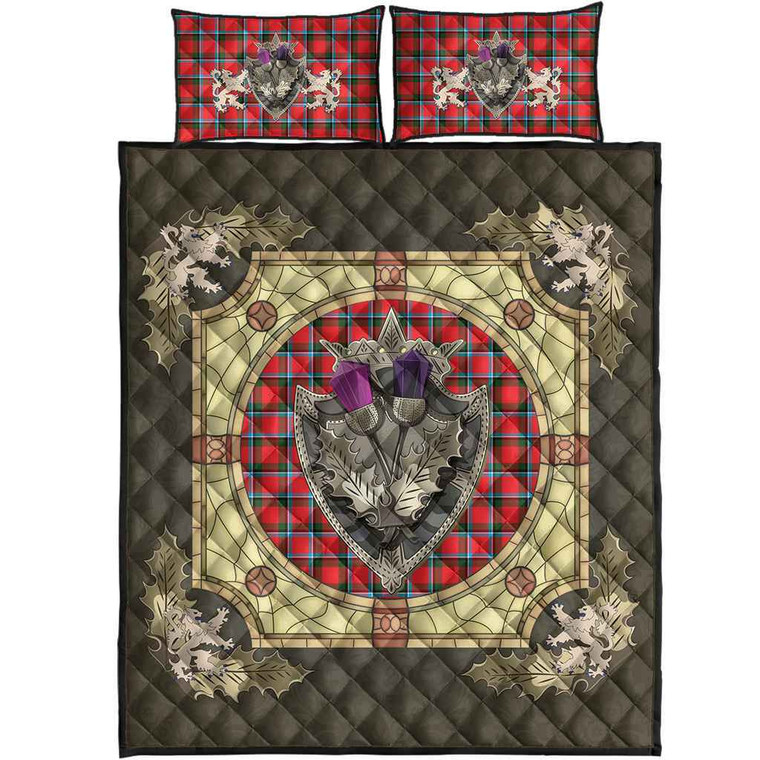 Scottish Sinclair Modern Clan Tartan Quilt Bed Set - Crystal Thistle Shield Tartan Blether 1