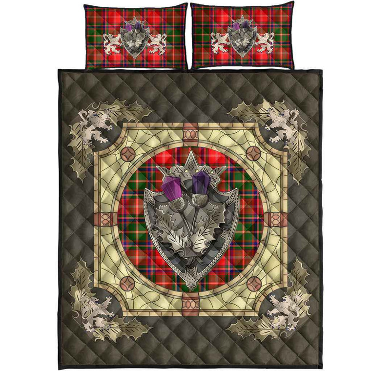 Scottish Somerville Modern Clan Tartan Quilt Bed Set - Crystal Thistle Shield Tartan Blether 1