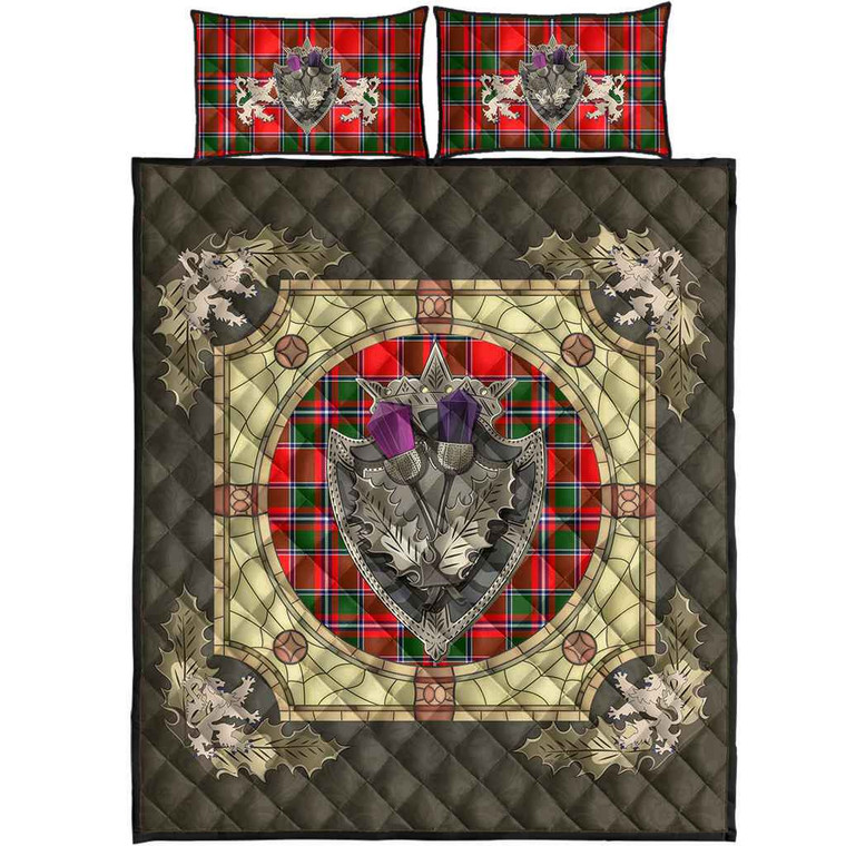 Scottish Spens Modern Clan Tartan Quilt Bed Set - Crystal Thistle Shield Tartan Blether 1