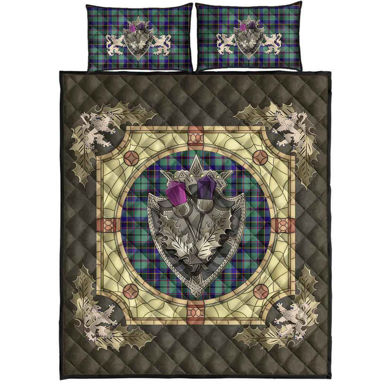 Scottish Stevenson Clan Tartan Quilt Bed Set - Crystal Thistle Shield Tartan Blether 1
