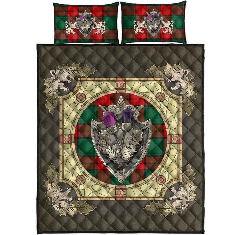 Scottish Stewart Atholl Modern Clan Tartan Quilt Bed Set - Crystal Thistle Shield Tartan Blether 1
