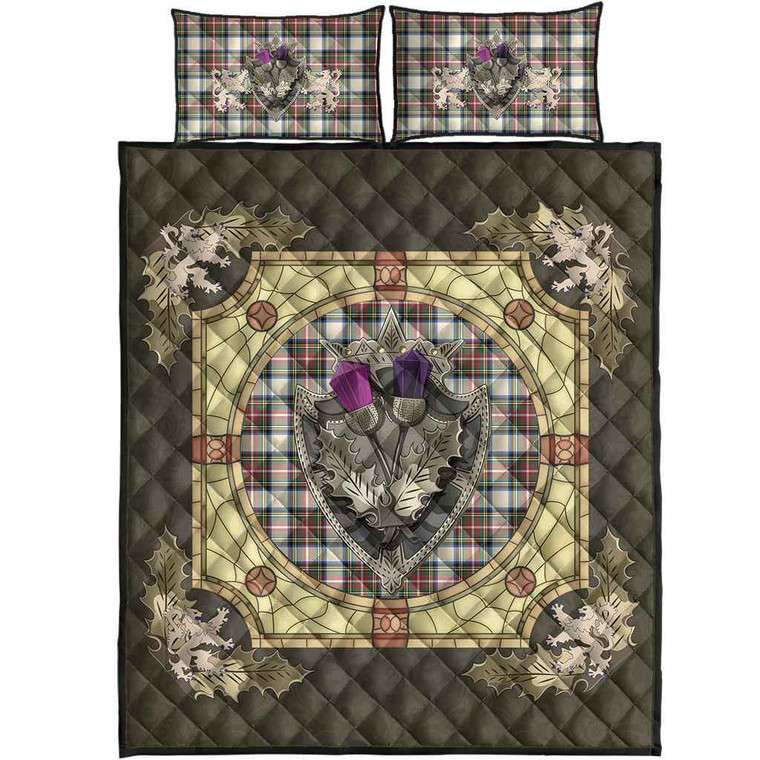 Scottish Stewart Dress Ancient Clan Tartan Quilt Bed Set - Crystal Thistle Shield Tartan Blether 1