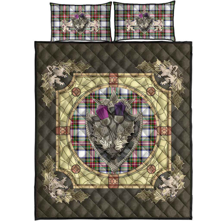 Scottish Stewart Dress Modern Clan Tartan Quilt Bed Set - Crystal Thistle Shield Tartan Blether 1