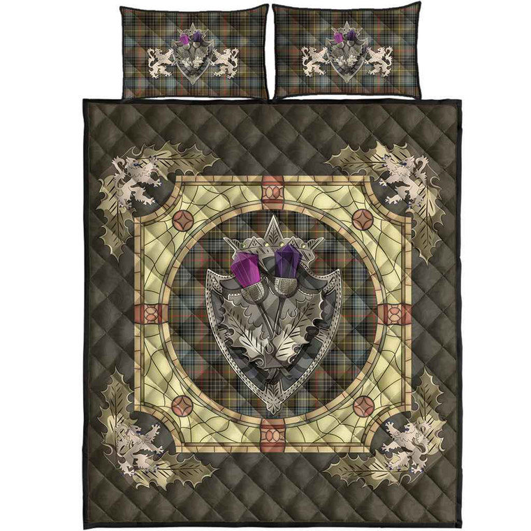Scottish Stewart Hunting Weathered Clan Tartan Quilt Bed Set - Crystal Thistle Shield Tartan Blether 1
