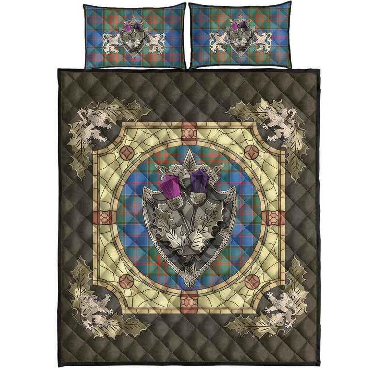 Scottish Stewart of Appin Hunting Ancient Clan Tartan Quilt Bed Set - Crystal Thistle Shield Tartan Blether 1
