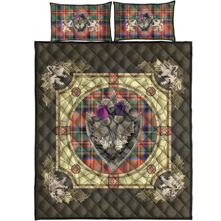 Scottish Stewart Royal Ancient Clan Tartan Quilt Bed Set - Crystal Thistle Shield Tartan Blether 1