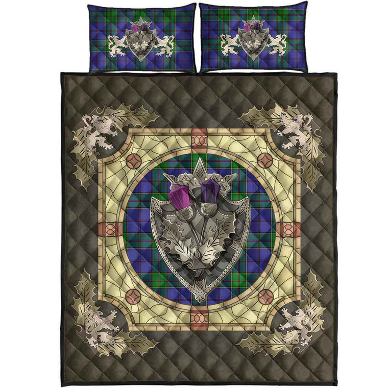 Scottish Strachan Clan Tartan Quilt Bed Set - Crystal Thistle Shield Tartan Blether 1