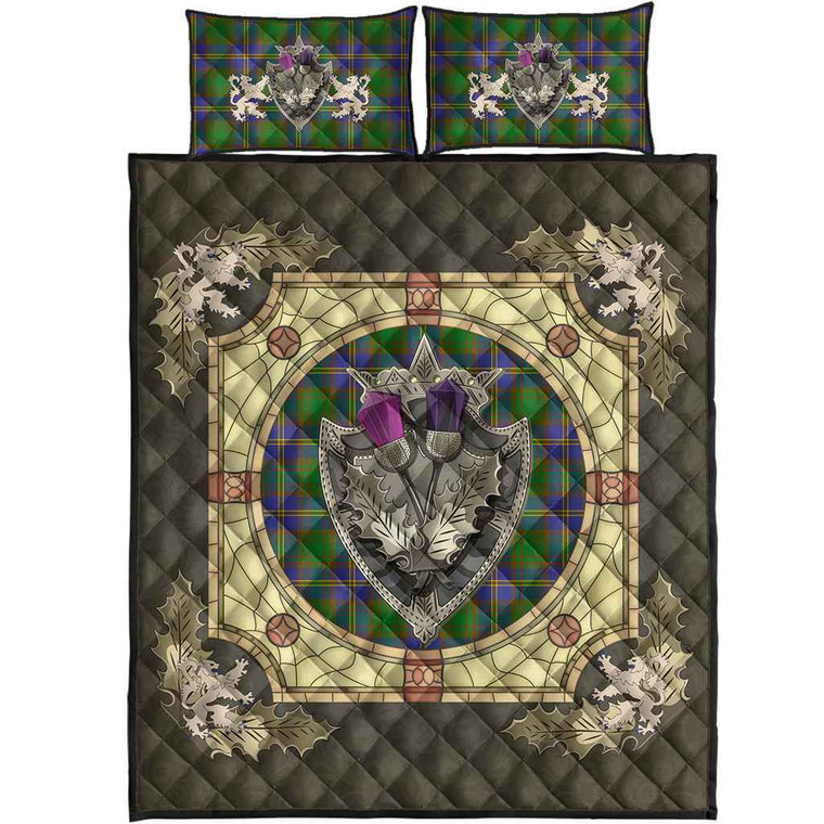 Scottish Strange of Balkaskie Clan Tartan Quilt Bed Set - Crystal Thistle Shield Tartan Blether 1