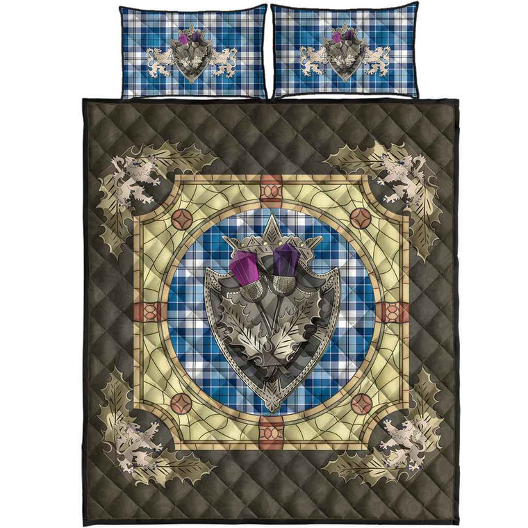 Scottish Strathclyde District Clan Tartan Quilt Bed Set - Crystal Thistle Shield Tartan Blether 1