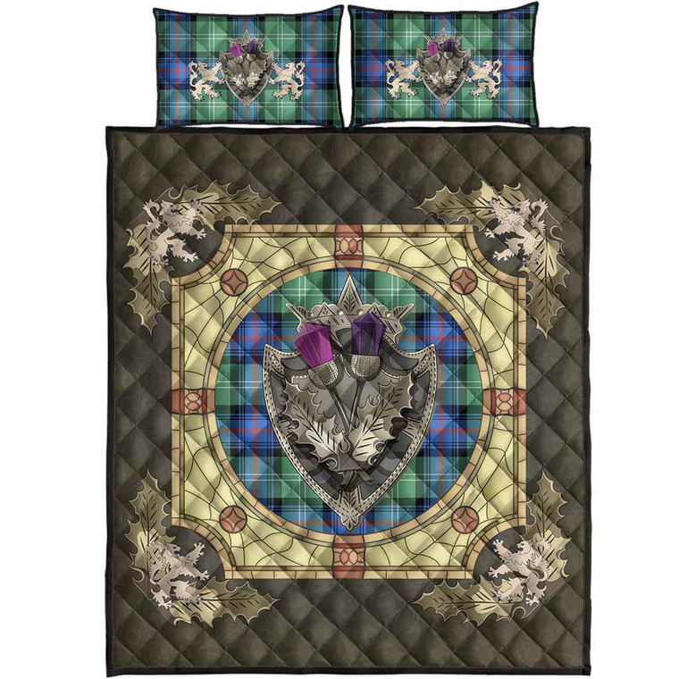 Scottish Sutherland Old Ancient Clan Tartan Quilt Bed Set - Crystal Thistle Shield Tartan Blether 1