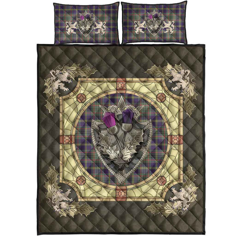 Scottish Taylor Weathered Clan Tartan Quilt Bed Set - Crystal Thistle Shield Tartan Blether 1