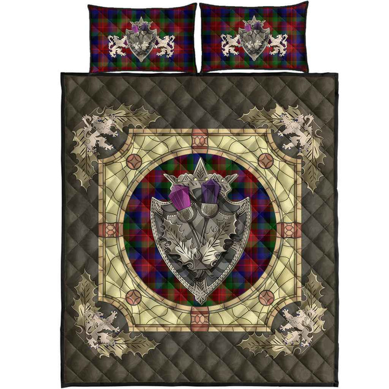 Scottish Tennant Clan Tartan Quilt Bed Set - Crystal Thistle Shield Tartan Blether 1